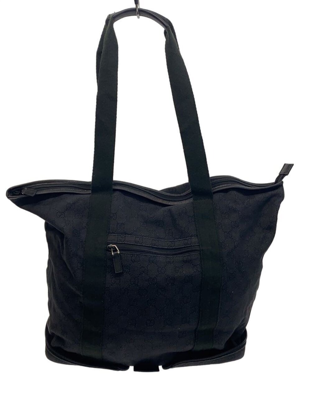 Gucci black GG canvas folding tote bag dual shoulder front zippered